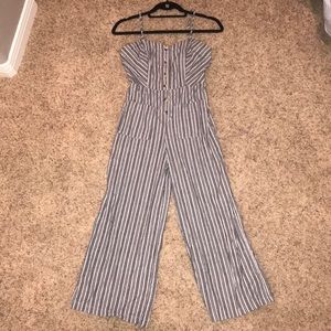 Stripped, Half Button Up, Tank Top Jump Suit